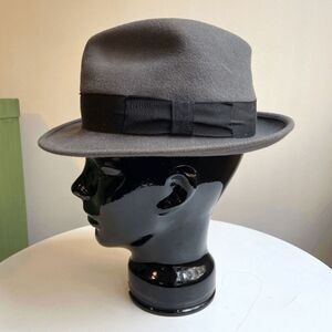 Vintage 1940s - 1950s Bollman USA Botany 500 Light Grey 100% Wool Fedora